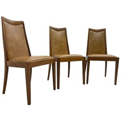 G-Plan - set of six mid-20th century teak 'Fresco' dining chairs, high back and seat upholstered in tan faux leather, on square tapering supports