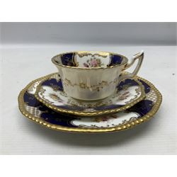 Coalport cobalt blue batwing pattern teacup trio, together with two Royal Crown Derby Imari pattern no 2451 cups and saucers, largest D17cm
