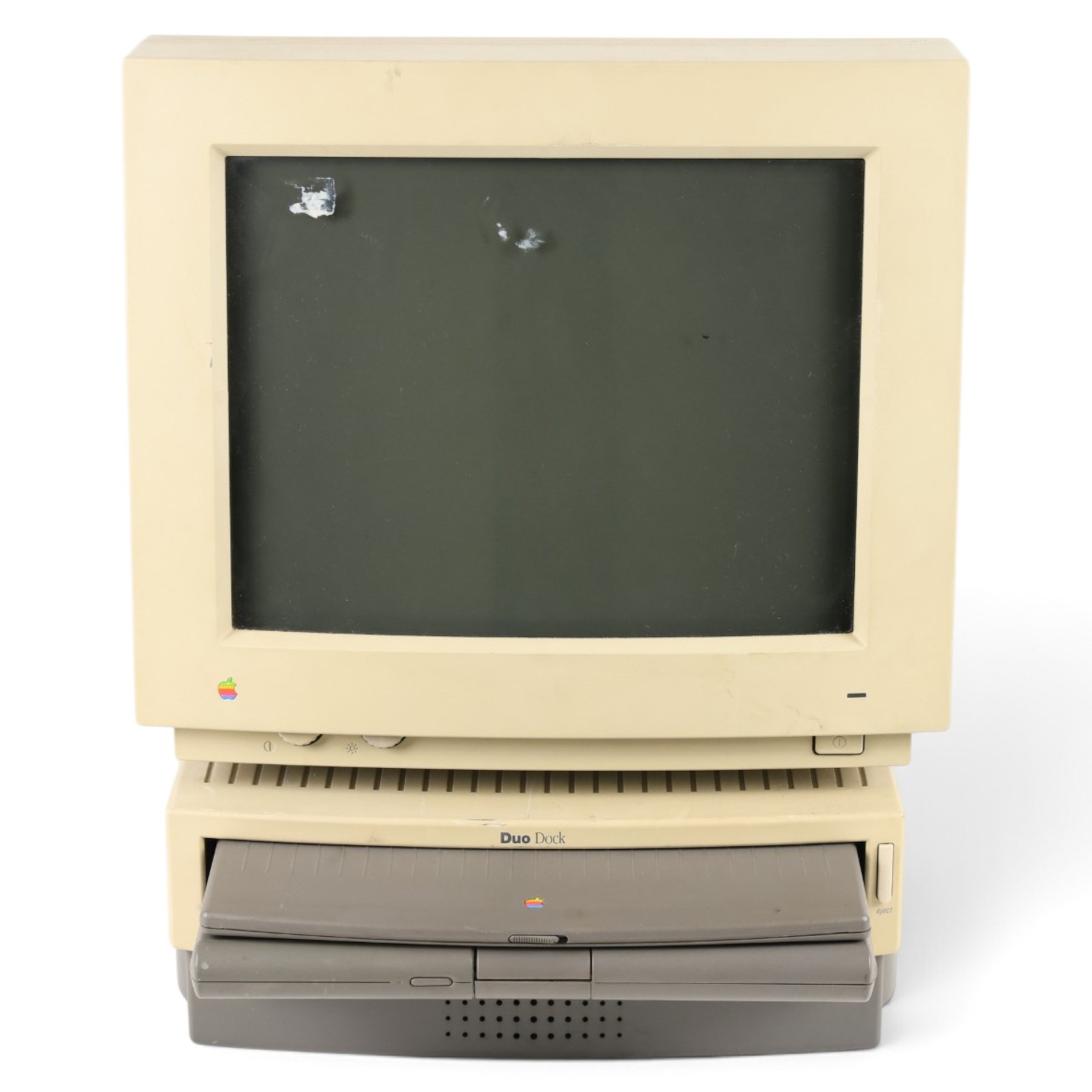 1990s Apple Macintosh Powerbook Duo 230 with Duo Dock and Macintosh Colour Display screen