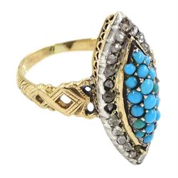 Victorian gold and silver turquoise and rose cut diamond, marquise shaped ring