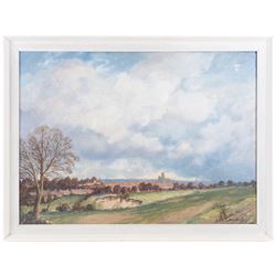 Harold Pye (Fylingdales Group Mid-20th Century): View Towards Bridlington, oil on board signed 55cm x 75cm 