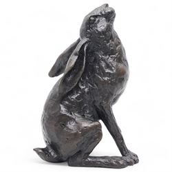 Michael Simpson (British Contemporary); Hare and Frog, two limited edition bronzes, monogrammed and numbered 99/150 and 94/150 to base, tallest H9cm (2)