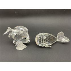 Nineteen Swarovski Crystal sea creatures, to include dolphins, seals, puffer fish, octopus, crabs, together with a quantity Swarovski Crystal shells 