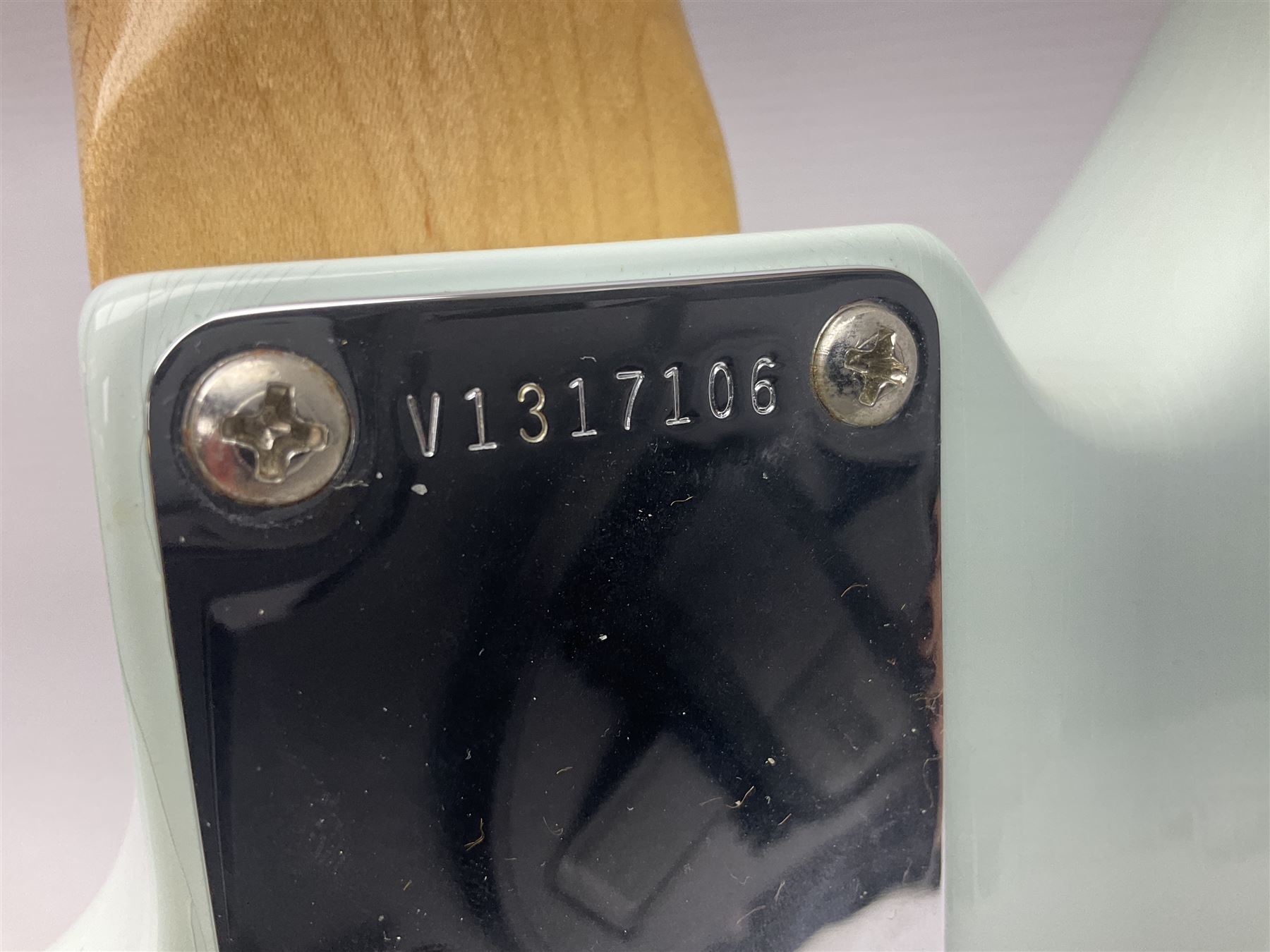 Fender Jaguar electric guitar, American Custom Shop vintage re-issue, probably in seafoam green, with tremolo arm, serial no.V1317106, L101cm; in American G&G Fender fitted hard case with paperwork