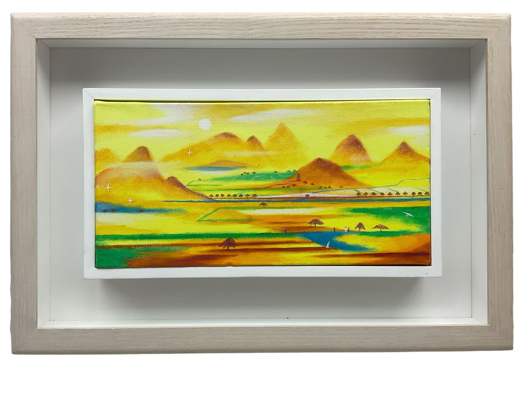 David Carson Shaw (British 1942-): 'Landscape for the Six Harmonies', acrylic on canvas, signed, titled verso 15cm x 30cm