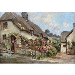 Robert Payton Reid (Scottish 1859-1945): 'A Cottage near Dartmoor - Lustleigh', oil on board signed, titled verso 24cm x 35cm 
Provenance: exh. Forrest McKay, Edinburgh, June 1990, label verso; from the artist's daughter