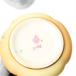 Early 20th century Royal Worcester blush ivory items including jug painted with floral sprays and with gilt handle H14cm, pot pourri with pierced cover, small two handled vase H8cm and two lidded pots (5)
