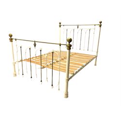 Laura Ashley - Victorian style 5’ white painted and brass finish metal bedstead