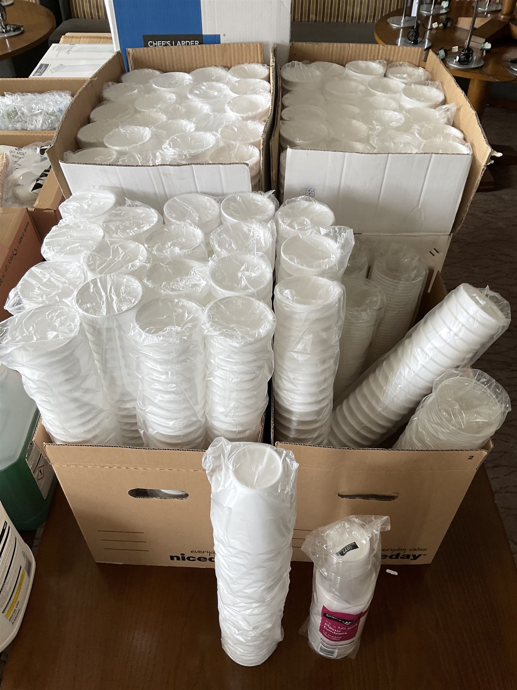 Large quantity of white plastic and polystyrene cups, hot and cold,  with paper cup holders- LOT SUBJECT TO VAT ON THE HAMMER PRICE - To be collected by appointment from The Ambassador Hotel, 36-38 Esplanade, Scarborough YO11 2AY. ALL GOODS MUST BE REMOVED BY WEDNESDAY 15TH JUNE.