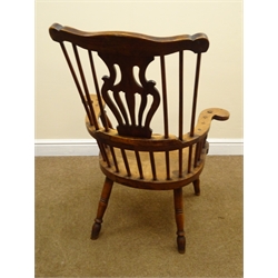  19th century ash and elm high back windsor chair, shaped cresting rail, stick back with pierced vase shaped splat, shaped seat on turned supports, probably Thames Valley, W70cm  
