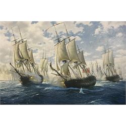 John Steven Dews (British 1949-): ‘Battle of Chesapeake’, limited edition print on canvas ...