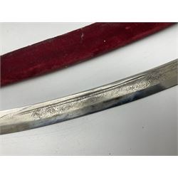 Late Victorian British Military gymnasium practice sword with 85.5cm fullered blunt pointed narrow straight blade, pierced bowl guard and chequered wooden grip L103cm overall; Leon Paul fencing foil with shaped grip and touche wiring; and two reproduction Indian tulwar swords with scabbards (4)