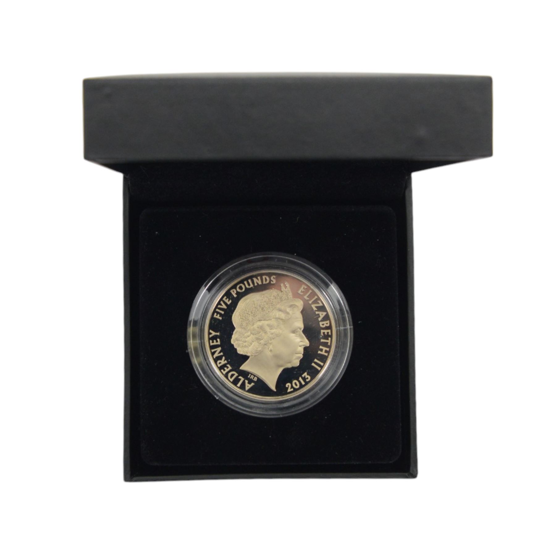 The Royal Mint Alderney 2013 'Metropolitan Line' five pound proof coin cased with certificate and a United Kingdom '150 Underground' two pound coin with information card