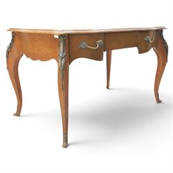 And So To Bed - Cherrywood serpentine dressing table, two drawers with brass handles foliate design with applied gilt mounts, raised on cabriole legs with gilt caps