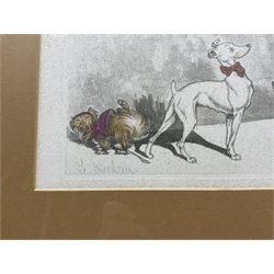 Arthur 'Boris' Klein (French 1893-1985): The Dirty Dogs of Paris, set of four etchings with hand colouring, titled respectively and signed in pencil 16cm x 45cm (4)