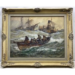 Joseph Richard Bagshawe (Staithes Group 1870-1909): Steam Tug bringing in Distressed Sailing Vessel Whitby Coble in the Foreground, watercolour heightened in white signed 52cm x 69cm