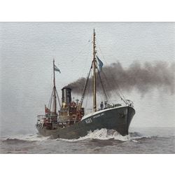 Roger Davies (British 1945-): 'Pentland Firth' - Hull Trawler H123, watercolour signed, titled and dated 1987 on artist's studio label verso 23cm x 30cm