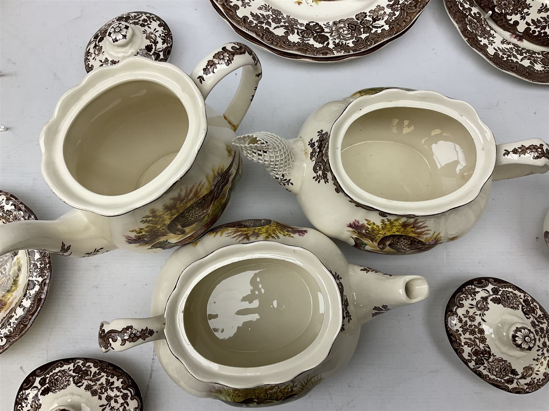 Royal Worcester Palissy Game Series pattern tea and dinner wares, to include two teapots, coffee pot, twelve cups and saucers in two sizes, four dinner plates etc (40) 