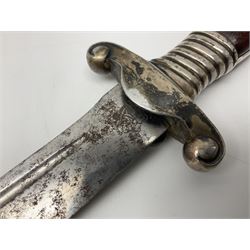 WW2 German RAD (Reichsarbeitdienst) Leader's hewer dagger,  the 25.5cm fullered steel blade engraved Arbeit Adelt (Work Enables) with Eickhorn squirrel maker's mark; scrolling cross-piece, mahogany grip and eagle pommel; in decorative plated scabbard L40cm overall.
