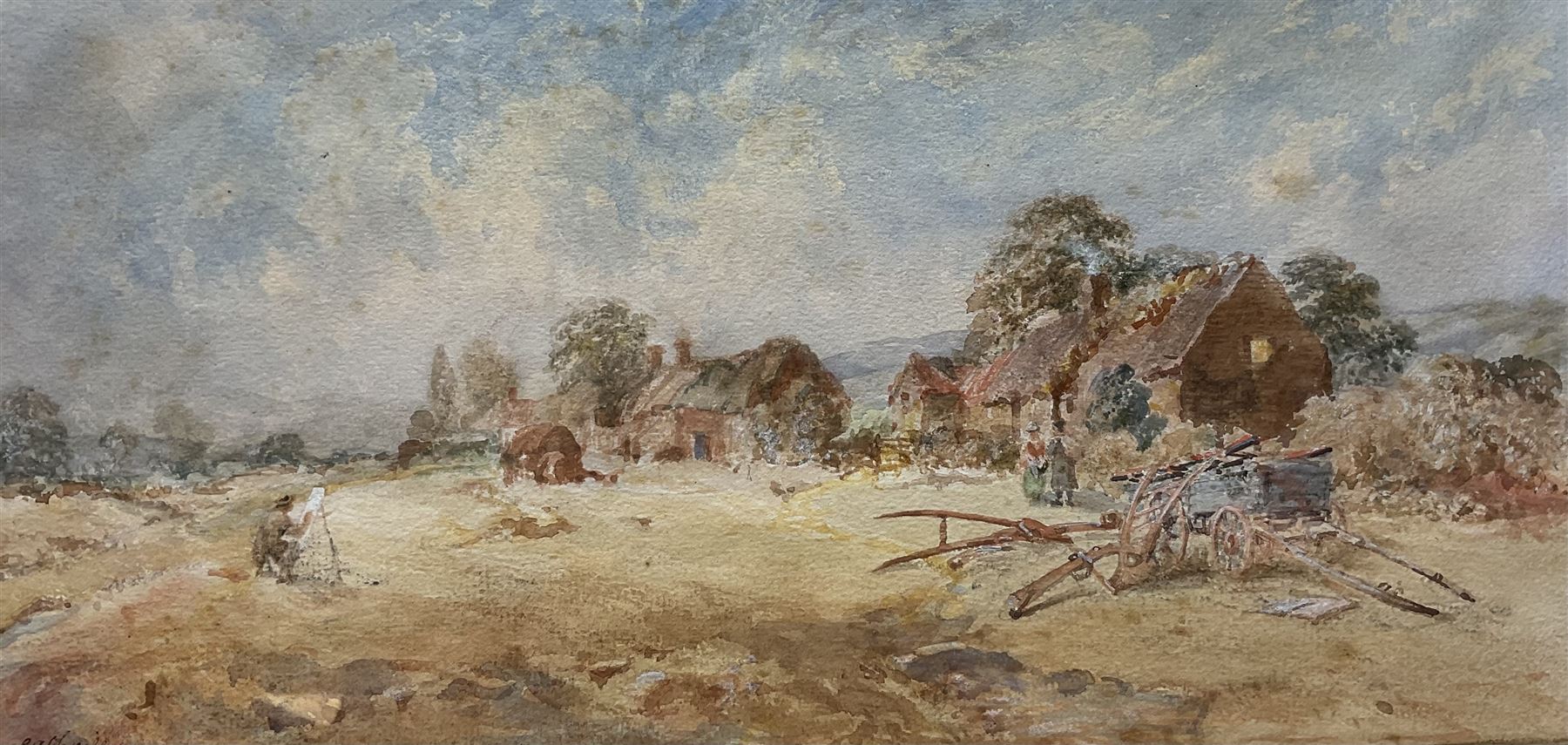 George Weatherill (British 1810-1890): The Artist Painting Mulgrave Cottage Goathland, watercolour signed 17cm x 35cm