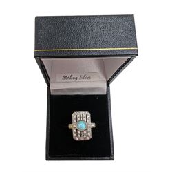 Silver and silver-gilt Art Deco style opal and cubic zirconia cluster ring, stamped 925 