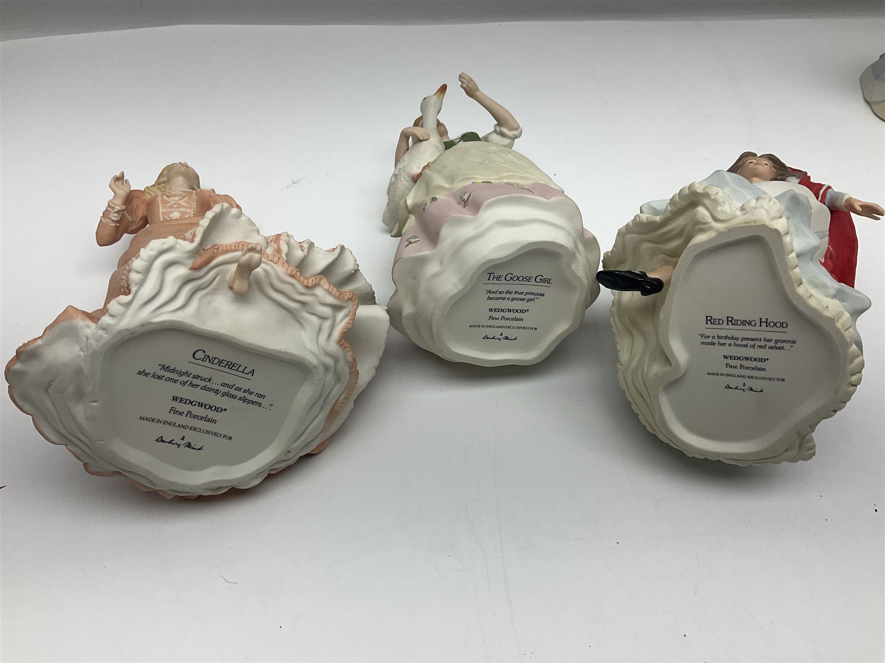 Collection of six Wedgwood Danbury Mint fairy tale figures, comprising Cinderella, Red Riding Hood, Little Bo Peep, Mary had a Little Lamb, Goose Girl and Rapunzel