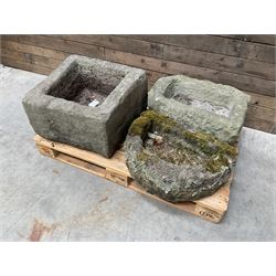 19th century square stone trough, D shaped trough and a small rectangular trough