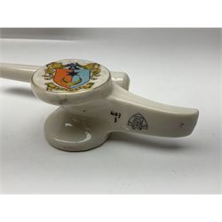 Ten WW1 crested china military models of tanks and field guns; various makers including Goss, Grafton China, Arcadian China, Savoy China etc; various crests including Portsmouth, Brighton, Pendleton, Paignton, Cowes, Flamborough etc (10)