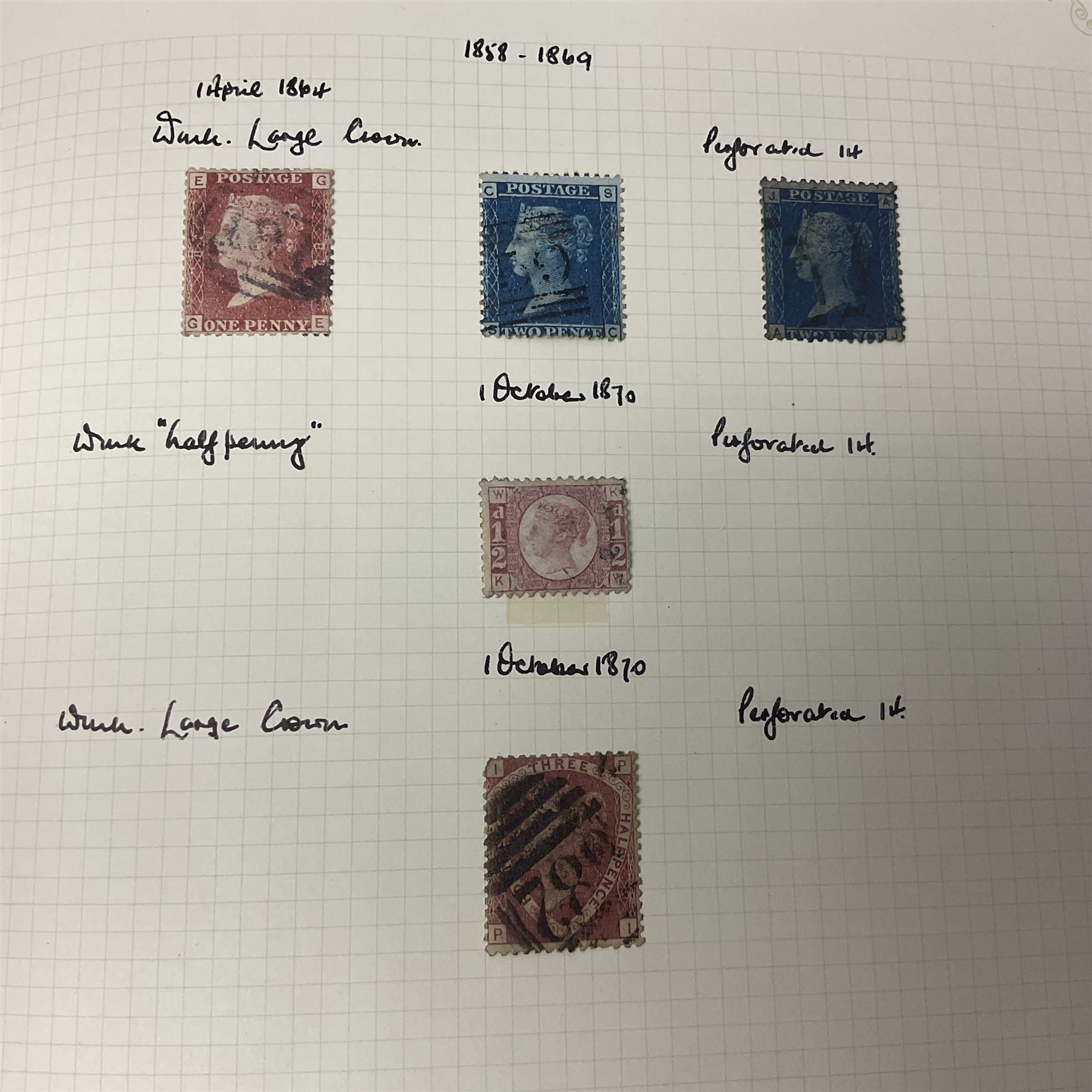 Mostly Great British Queen Victoria and later stamps, including penny black with red MX cancel, 1840 two pence blue with red MX cancel, imperf penny red with black MX cancel, perf penny reds, various Queen Victoria surface printed issues, King Edward VII two shillings sixpence and five shillings, King George V seahorses with values to ten shillings, King George VI with ten shilling dark blue used, Queen Elizabeth II pre and post decimal etc, housed in 'The Simplex Blank Album'