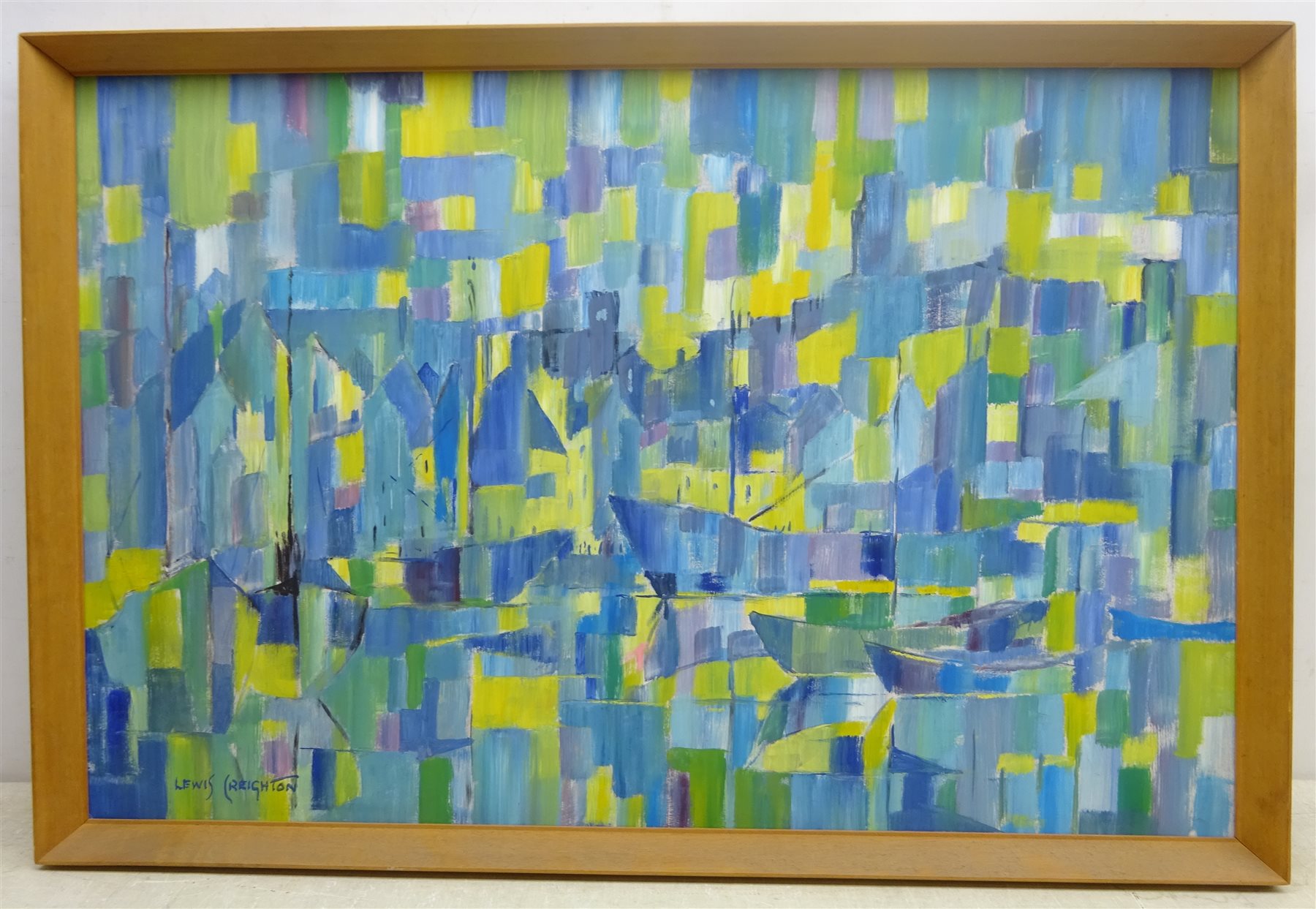 Lewis Creighton (British 1918-1996): Scarborough Harbour Abstract, oil on board signed 56cm x 86cm