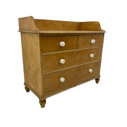 Victorian pine washstand chest, raised back, two short and two long drawers, ceramic handles