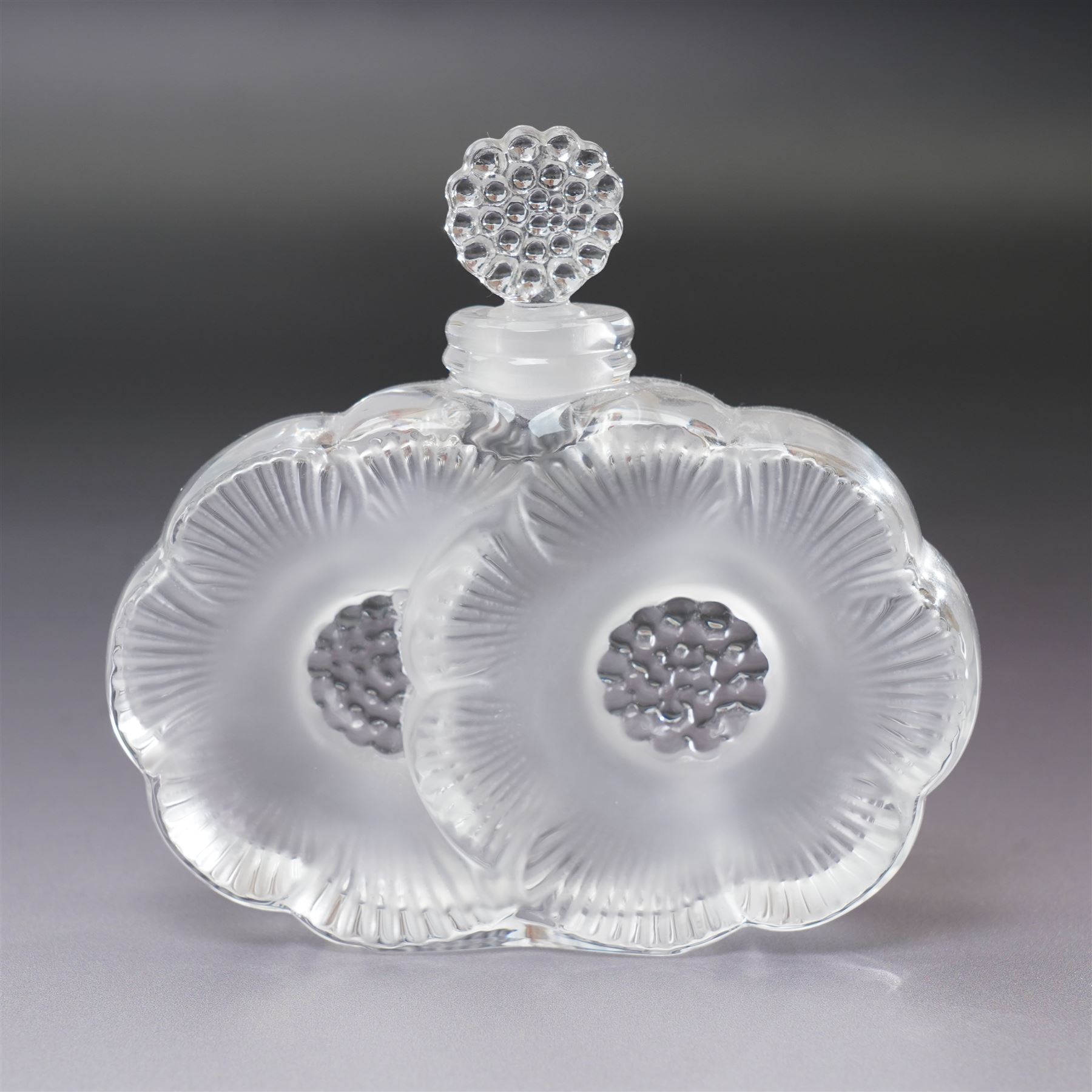 Lalique 'Deux Fleur' perfume bottle, signed to base, W9.5cm 