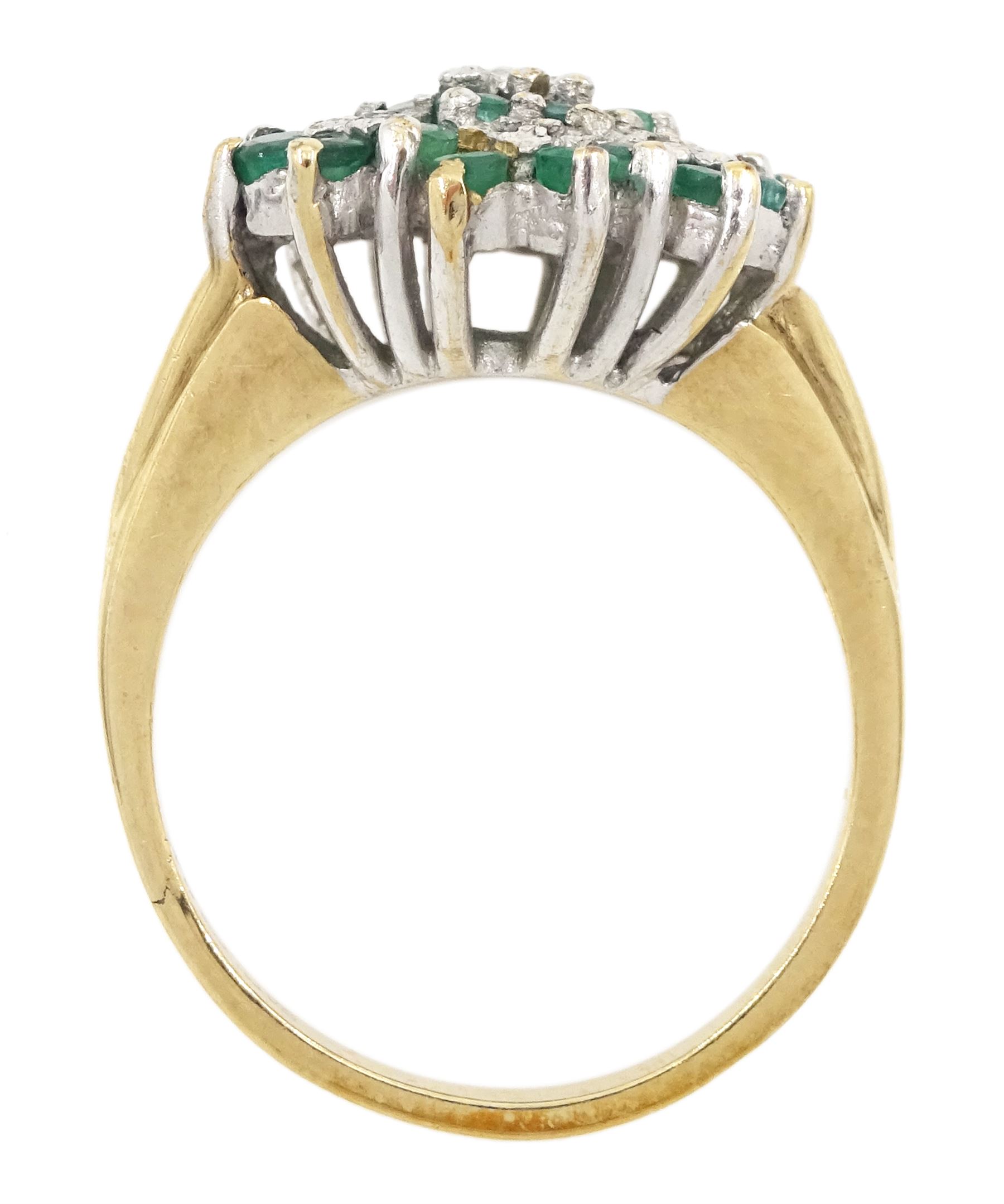 9ct gold emerald and diamond cluster ring, hallmarked