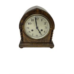 Three quartz mantle clocks and one 1930s mantle clock