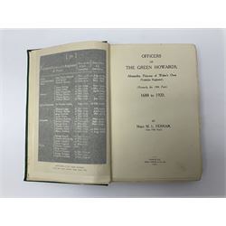 Hawker Lt. Col. P.: Instructions to Young Sportsmen in all that Relates to Guns and Shooting. 1833 7th edition. Re-bound in green cloth; Harting James Edmund: Hints on Shore Shooting.1871; Army Field Service Pocket Book. 1938. Contains numerous bound pamphlets; Ferrar Major M.L.: Officers of The Green Howards. 1920; Blake George: Mountain & Flood - History of the 52nd Lowland Division. 1950; and XV International Brigade. 1975 (6)