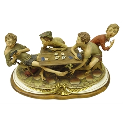  Large Capodimonte figure 'The Cheats' by Bruno Merli on shaped plinth, L50cm x H27cm   