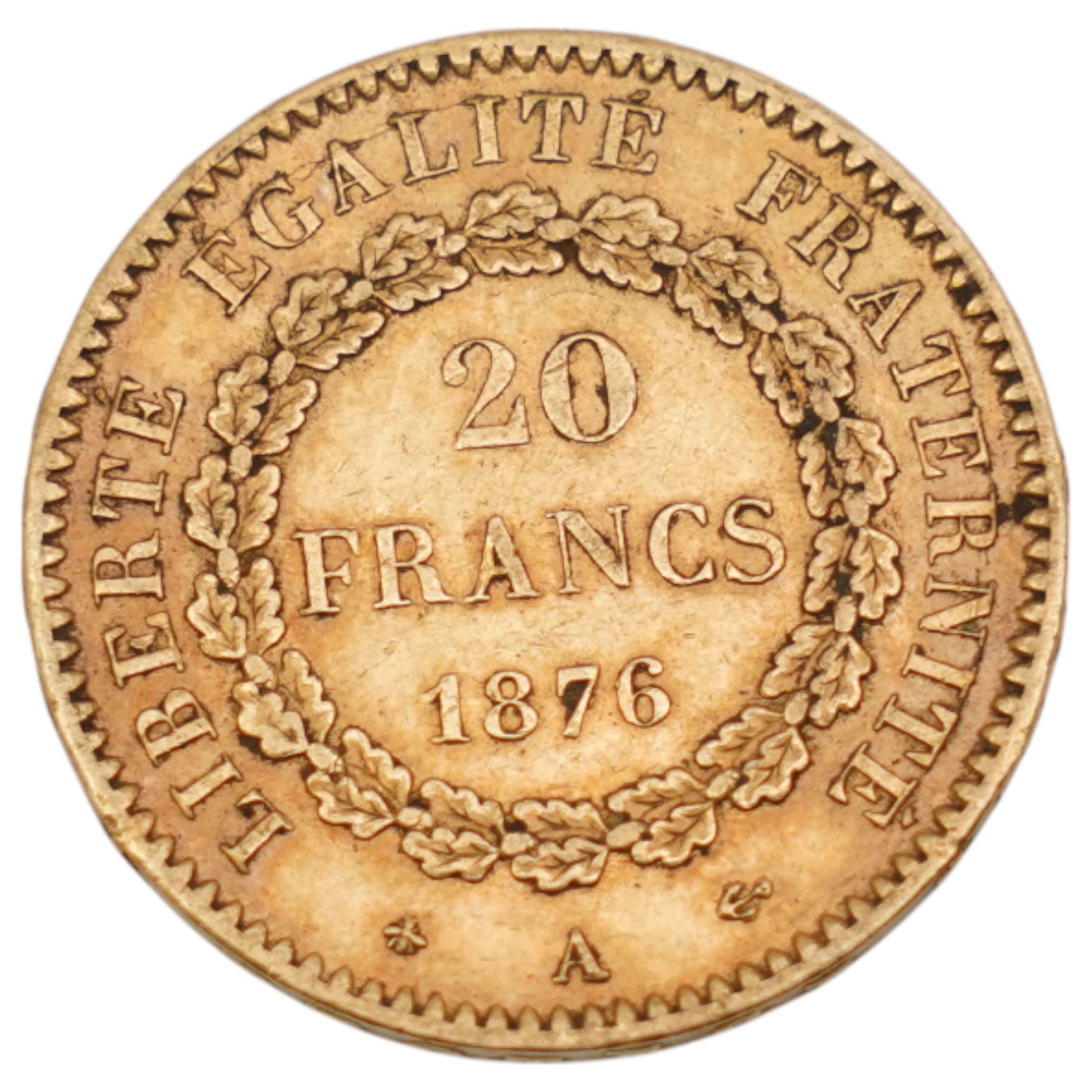 French Third Republic 1876 gold twenty francs coin