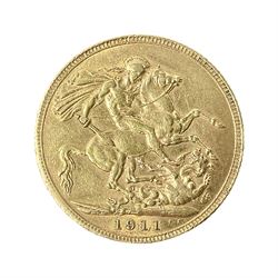 King George V 1911 gold full sovereign coin