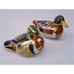  Two Royal Crown Derby paperweights: Mallard dated 1997, silver stopper and Carolina Duck dated 2000, gold stopper (2)  