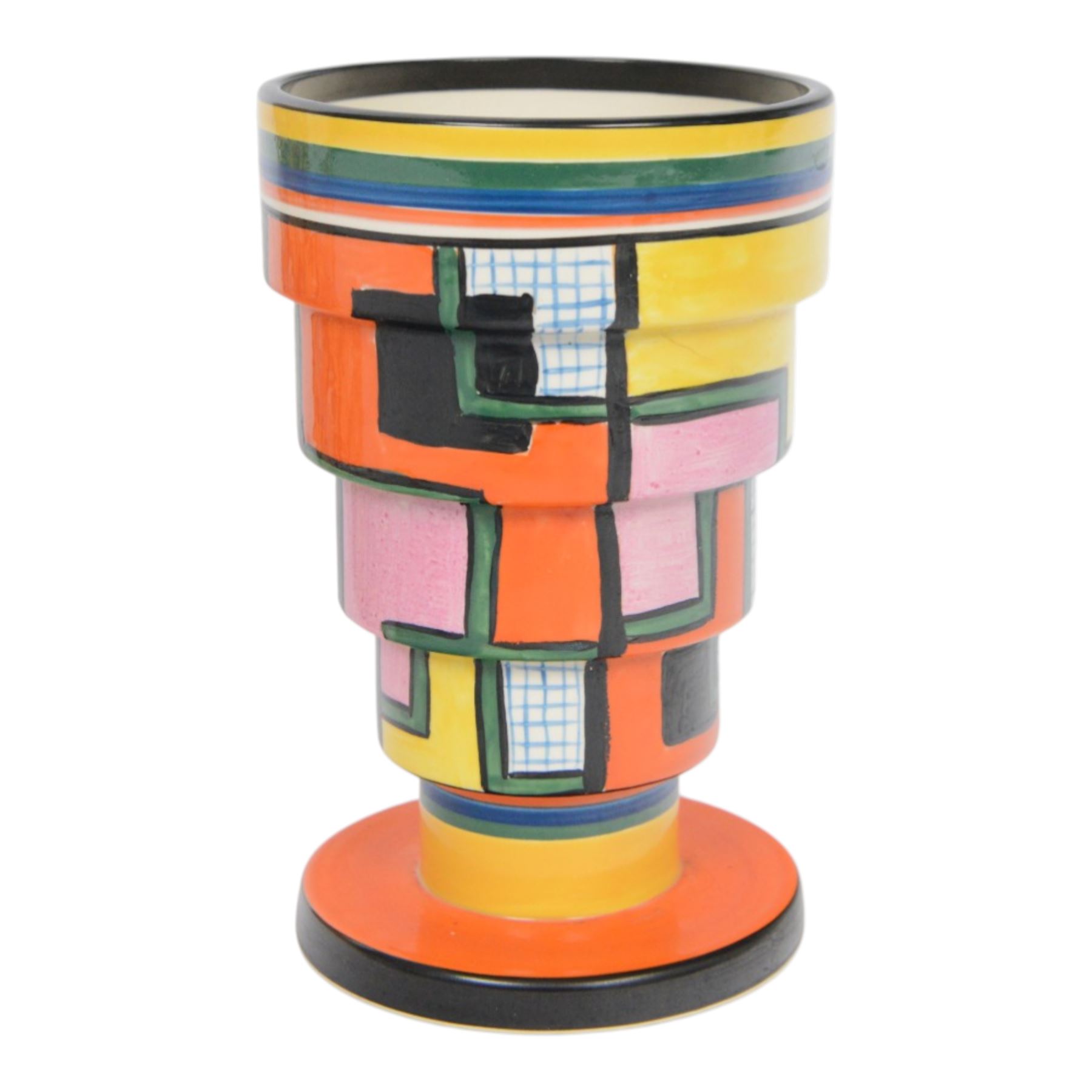 Wedgwood Bizarre by Clarice Cliff, Football vase 366, hand painted based upon an original, limited edition 175/250, with certificate and box, H15cm 