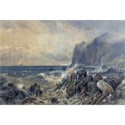 HFH (British 19th Century): Seascape and Rocks, watercolour signed with initials and dated...