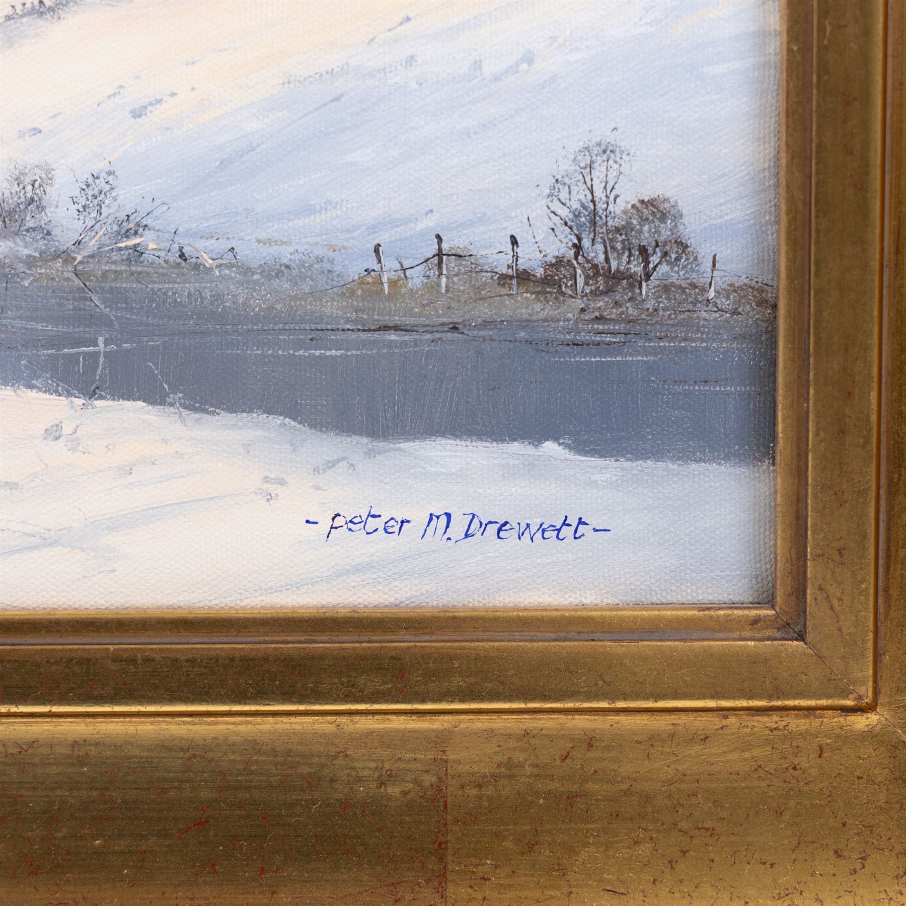 Peter M Drewett (British 1957-): 'Winter on the Forglen Estate - the Deveron', oil on canvas signed, titled verso 50cm x 75cm