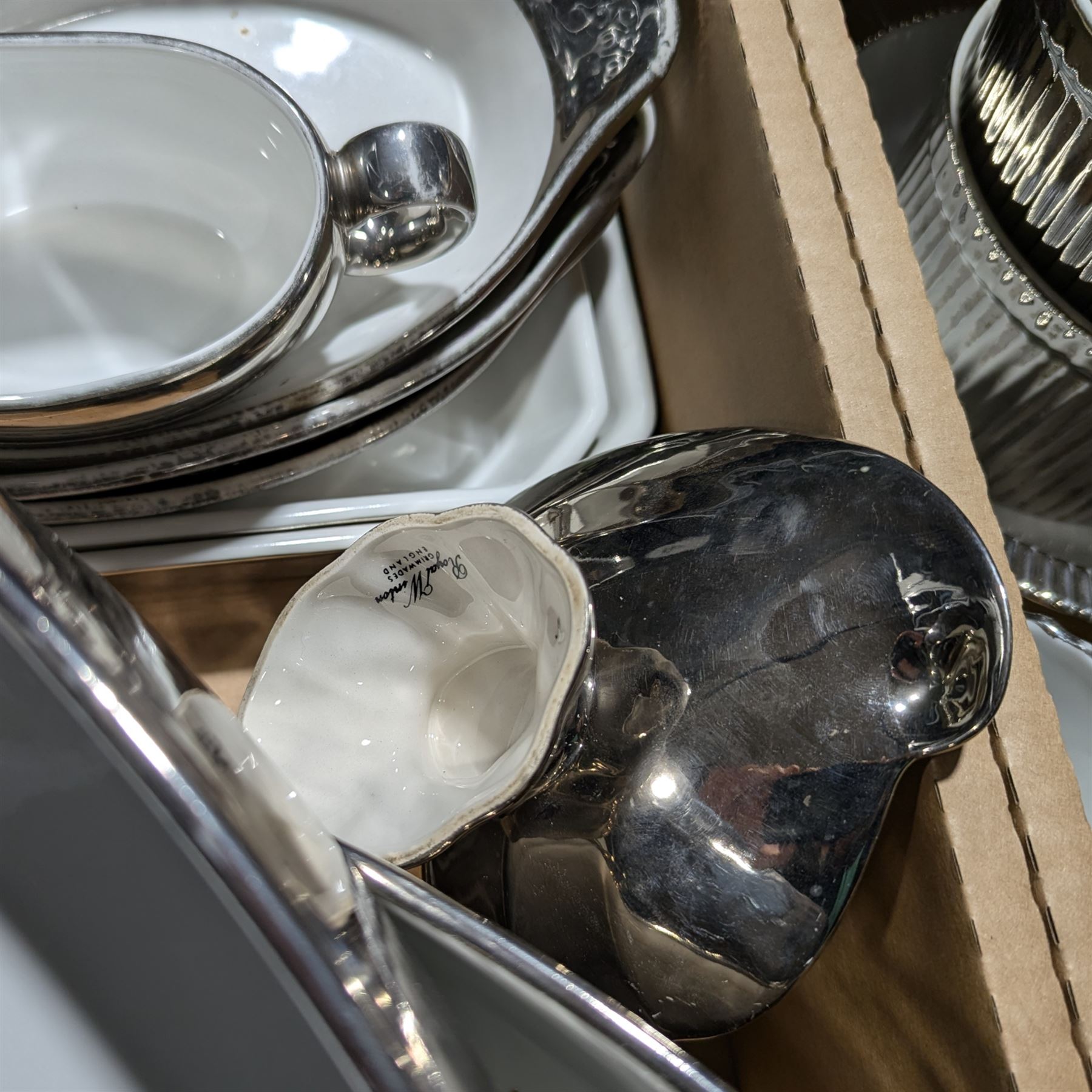 Royal Worcester silver lustre tea and dinner wares and matched items, together with Royal Devon tea wares, etc, in two boxes
Provenance: from the Kirkham Hall estate. 