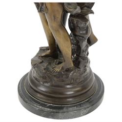 After Hippolyte Francois Moreau (1832-1926), bronzed figure of a a woman and child, signed to base, upon black marble effect plinth, H68cm