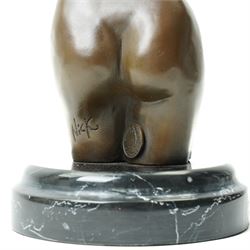 Bronze of a nude female torso, signed nick, on black marble base, H25cm