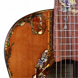 'The Moor Relic' classical guitar, with aged finish and abalone inlay, made by Geoff Hall, stringed instrument maker