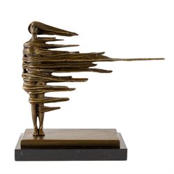 Bronze sculpture, Girl in the Wind, upon a rectangular marble base, H36cm 