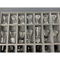 Swarovski silver crystal cut glass chess set, with clear and black pieces on mirrored board, in original presentation box 