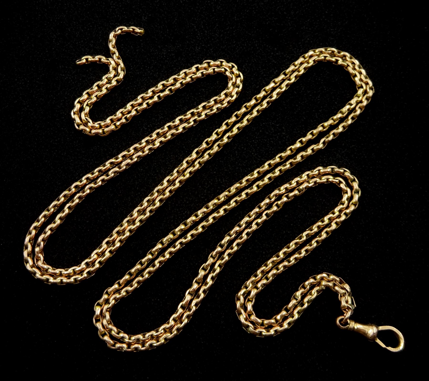 Victorian rose gold guard chain with clip, stamped 9ct