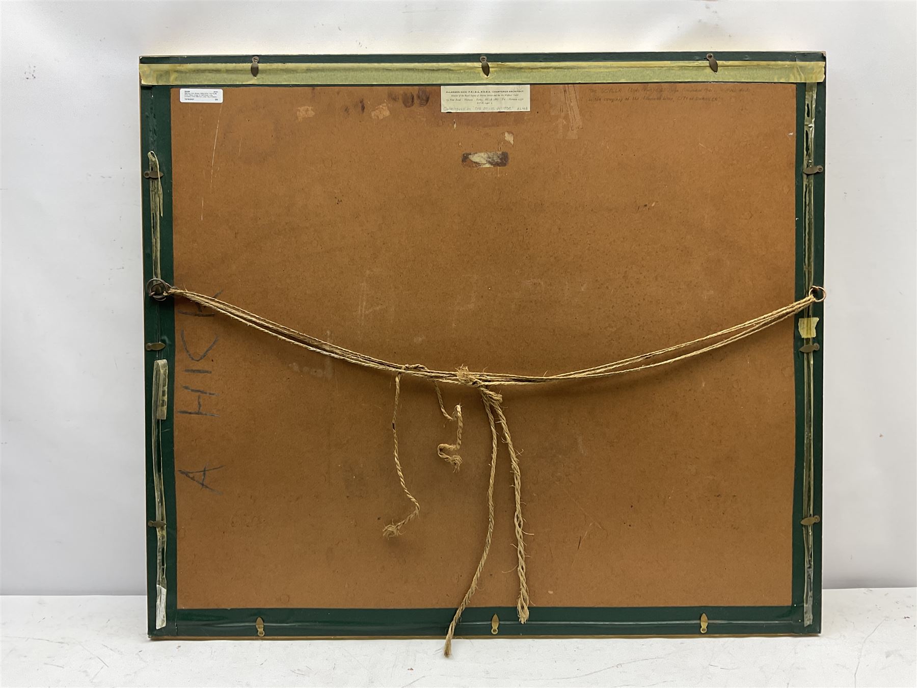 Allanson Hick (British 1898-1975): 'The Scylla' (Dido Class) cruiser in Hull Docks in the company of the Ellerman Lines 'City of Swansea', watercolour signed, titled verso 46cm x 60cm
Provenance: from the collection of the artist Terence Storey (1923-2018)